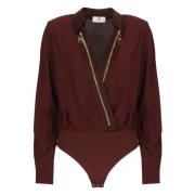 Elisabetta Franchi Bordeaux Viskos Body Skjorta med Krage Red, Dam