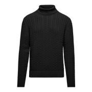 BomBoogie Varm Bomull Cable Knit Mock Neck Sweater Black, Herr