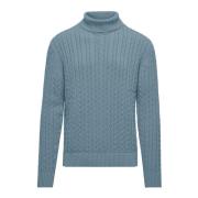 BomBoogie Varm Bomull Cable Stickad Mock Neck Tröja Blue, Herr