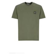 Stone Island Grön Bomullst-shirt med Logotyp Green, Herr