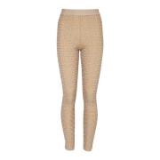 Balmain PB Labyrinth stickade leggings Beige, Dam