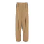 Balmain Veckade bomullsbyxor Beige, Dam