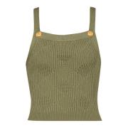 Balmain Cropped top i gingham öppenstickad Green, Dam