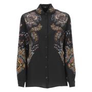 Etro Svart Silke Blommig Paisley Skjorta Black, Dam