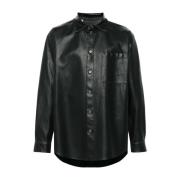 Msgm Svart Distressed Logo Patch Skjorta Black, Herr