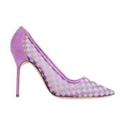 Manolo Blahnik Lila Rutig Mesh Pumps Purple, Dam