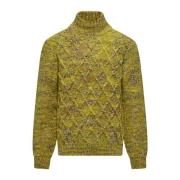 BomBoogie Multifärgat Garn Turtleneck med Flätmönster Yellow, Herr