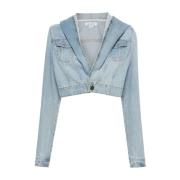 Alaïa Klarblå Huva Kort Jeansjacka Blue, Dam