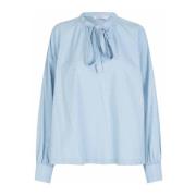 Masai Feminin blus med broderade prickar Blue, Dam