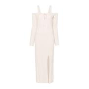 Twinset Beige Stickad Maxi Klänning Beige, Dam