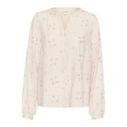 Cream Blus med Ancient Scroll Print Beige, Dam