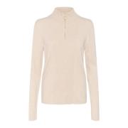 Cream Hög Hals Pullover Stickad Havre Melange Beige, Dam