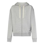 Jil Sander Grå Zip-Up Hoodie med Logo Label Gray, Herr