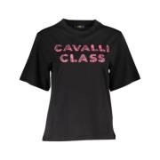 Cavalli Class Elegant svart bomullst-shirt med signaturtryck Black, Da...