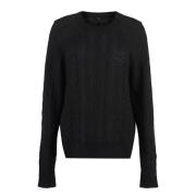 Etro Cashmere Kabelstickad Crewneck Tröja Black, Dam