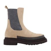 Brunello Cucinelli Mocka Ankelboots med Precious Contour Beige, Dam