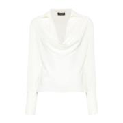 Liu Jo Vit Draperad Cowl Neck Skjorta White, Dam