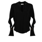 Elisabetta Franchi Svart Georgette Skjorta med Cut-Out Ärmar Black, Da...