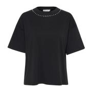 Karen by Simonsen Snygg Tee Top med Nitter Detalj Black, Dam