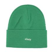 Obey Grön Ribbstickad Beanie Mössa Green, Herr