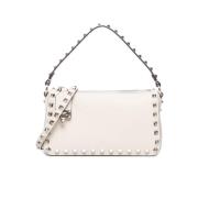 Valentino Garavani Studded Ivory Leather Shoulder Bag Beige, Dam