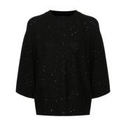 Fabiana Filippi Svart Paljett Prydd Crew Neck Sweater Black, Dam