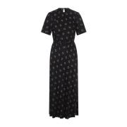 Msgm Svart Satin Midi Klänning med Dragsko Black, Dam