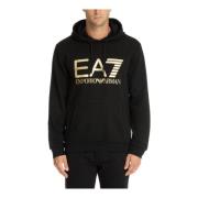 Emporio Armani EA7 Dragsko Mönstrad Logga Ficka Hoodie Black, Herr