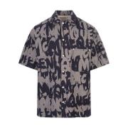 Alexander McQueen Indigo Denim Hawaiian Skjorta med Graffiti Mönster M...