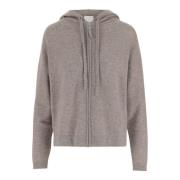 Allude Ull Cashmere Hooded Dragkedja Sweatshirt Grå Beige, Dam