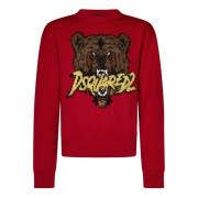 Dsquared2 Röd Björnhuvud Crew Neck Sweater Red, Herr