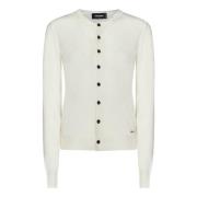 Dsquared2 Ivory White Slim Fit Cardigan Stickat White, Dam