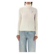 Ralph Lauren Kräm Kabelstickad Turtleneck Tröja Beige, Dam