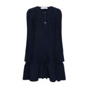 Lanvin Navy Blue Lace-Up V-Neck Klänning Blue, Dam