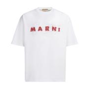 Marni Tryckt logotyp bomullst-shirt White, Herr