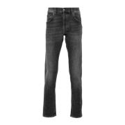 PT Torino Svarta Slim-fit Jeans med Whiskering Effekt Gray, Herr