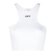 Off White Räfflad Logotryck Racerback Topp White, Dam