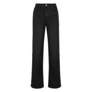 Frame Slim Palazzo Jeans med Graverat Logotyp Black, Dam