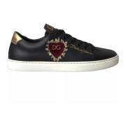 Dolce & Gabbana Sacred Heart Lace-Up Sneakers Svart Guld Black, Dam