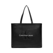 Calvin Klein Svart Eco Läder Tote Väska Black, Dam