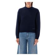 A.p.c. Navy Stickat Esther Crew Neck Tröja Blue, Dam