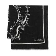 Blugirl Logo Print Wool Blend Scarf Black, Dam