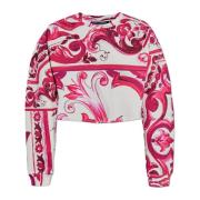 Dolce & Gabbana Kort T-shirt med Majolica mönster Pink, Dam