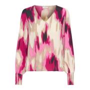 Kaffe Rosa Abstrakt Print Blus Top Multicolor, Dam