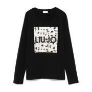 Liu Jo Rhinestone Logo Crew Neck T-shirt Black, Dam