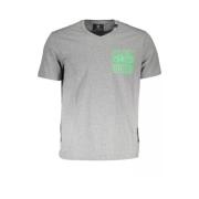 Plein Sport Tryckt Logotyp V-ringad T-shirt i Grå Gray, Herr