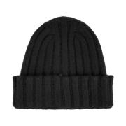 Made in Italia Lyxig Räfflad Kashmir Vintermössa Black, Unisex