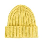 Made in Italia Gul Kaschmir Ribbstickad Beanie Mössa Yellow, Unisex