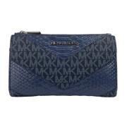 Michael Kors Python Navy Dubbel Dragkedja Plnbok Blue, Dam