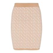 Balmain Monogram Stickad Kjol Beige, Dam